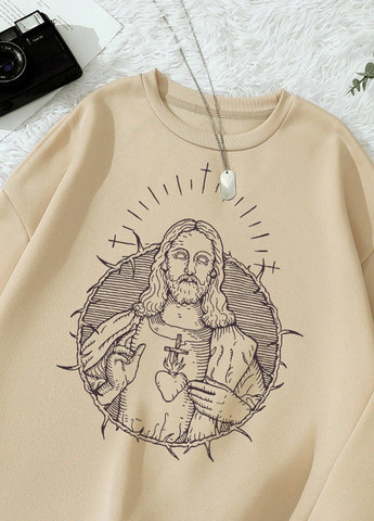 Світло-бежевий світшот SHEIN малюнок (329546406)