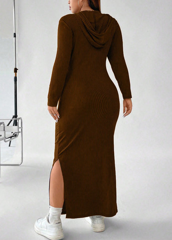 Коричнева кежуал сукня сукня-худі SHEIN однотонна