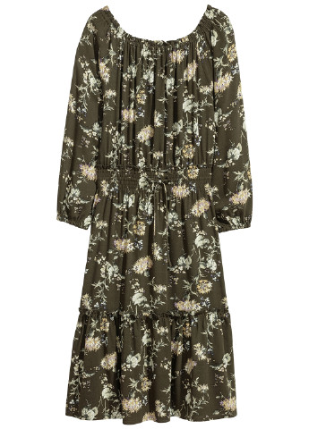 Оливкова (хакі) кежуал сукня H&M з квітковим принтом