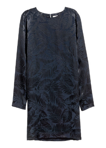 Темно-синее коктейльное платье клеш H&M с цветочным принтом