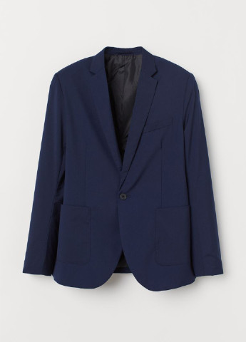 Пиджак H&M однобортный однотонный тёмно-синий деловой костюмная, полиэстер