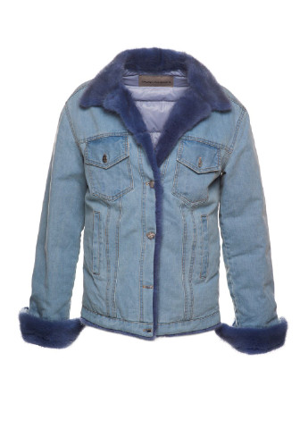 Блакитна зимня ексклюзивна зимова джинсова куртка пуховик, оздоблена натуральною норкою copenhagen fur Actors