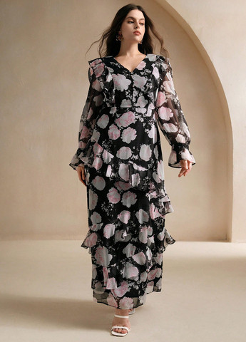 Чорна кежуал сукня в стилі армпір SHEIN з квітковим принтом