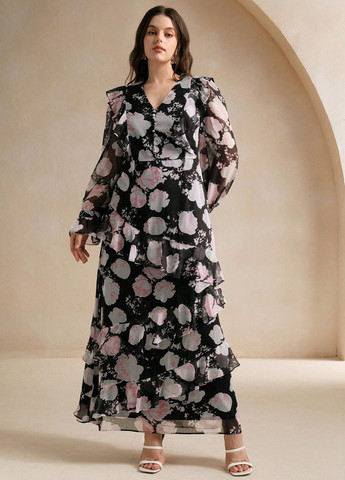 Чорна кежуал сукня в стилі армпір SHEIN з квітковим принтом