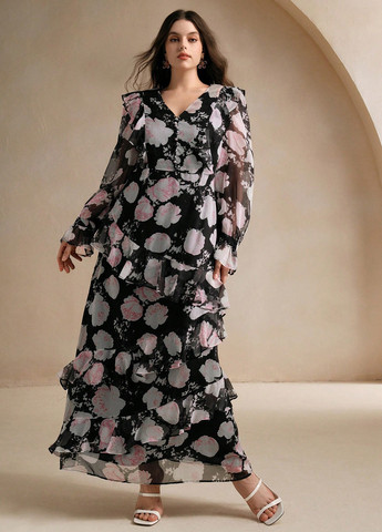 Чорна кежуал сукня в стилі армпір SHEIN з квітковим принтом
