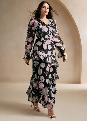 Чорна кежуал сукня в стилі армпір SHEIN з квітковим принтом