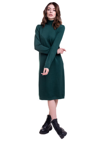 Бутылочное зеленое кэжуал платье Viviami однотонное