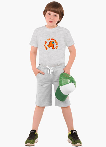 Світло-сіра демісезонна футболка дитяча амонг ас помаранчевий (among us orange) (9224-2408) MobiPrint