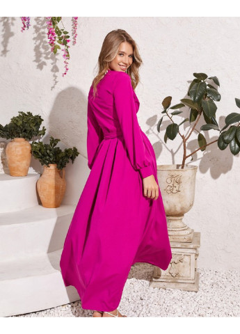 Малиновое повседневный платье 12107 l темно-розовый ISSA PLUS однотонное