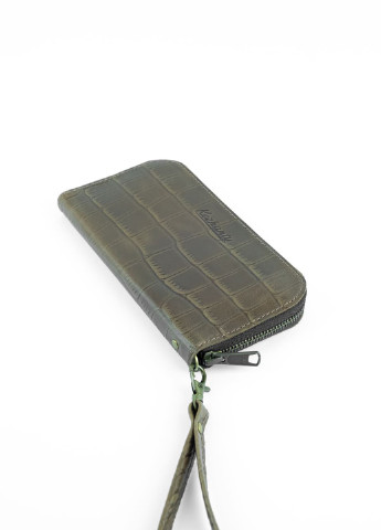 Кожаный портмоне кошелек зиппер на молнии Teo оливковый под крокодила Kozhanty (252315360)