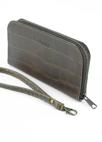 Кожаный портмоне кошелек зиппер на молнии Teo оливковый под крокодила Kozhanty (252315360)