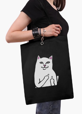 Эко сумка шоппер мем Белый Кот с пальцем (meme Cat Middle finger) (9227-2851-BK) MobiPrint (236265618)