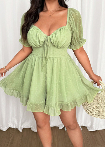 Комбинезон SHEIN комбинезон-шорты однотонный салатовый кэжуал полиэстер, шифон