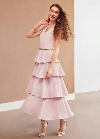 Пудровое вечернее платье а-силуэт SHEIN однотонное