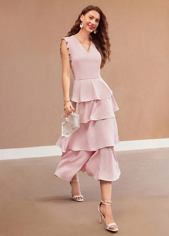 Пудровое вечернее платье а-силуэт SHEIN однотонное