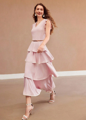 Пудровое вечернее платье а-силуэт SHEIN однотонное