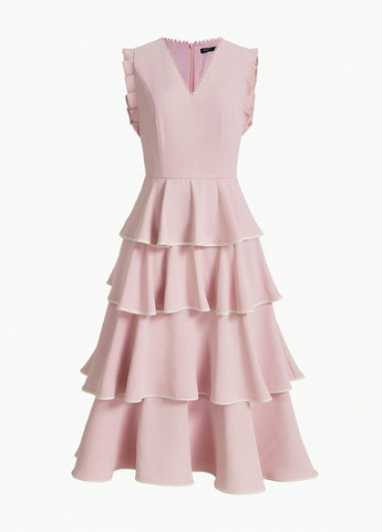 Пудровое вечернее платье а-силуэт SHEIN однотонное