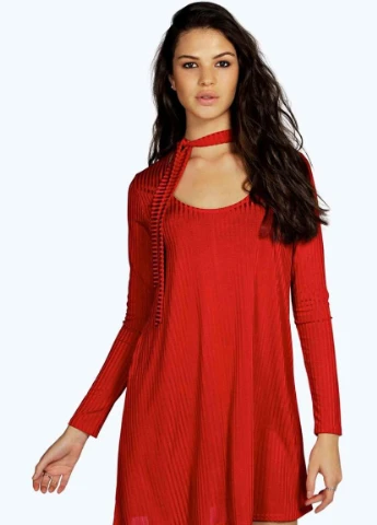 Красное кэжуал платье Boohoo однотонное
