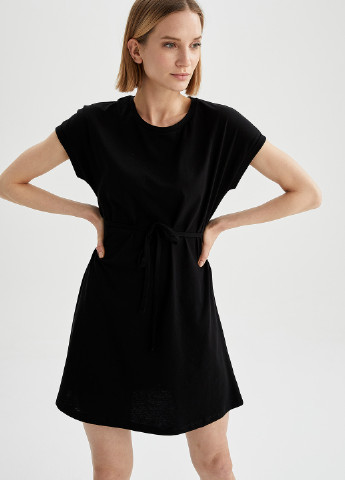 Черное кэжуал платье а-силуэт, платье-футболка DeFacto