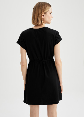 Черное кэжуал платье а-силуэт, платье-футболка DeFacto