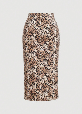 Светло-коричневая джинсовая, кэжуал леопардовая юбка SHEIN карандаш