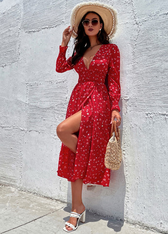 Червона кежуал сукня кльош SHEIN з квітковим принтом