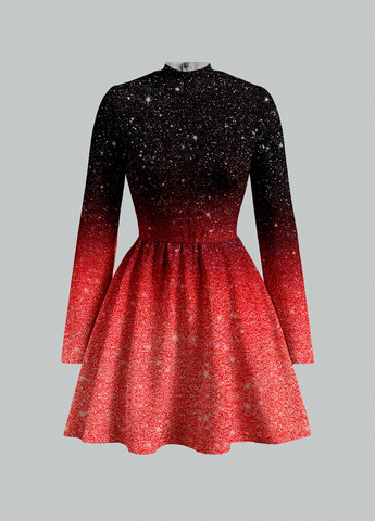 Красное коктейльное платье платье-водолазка, с юбкой-солнце SHEIN градиентное ("омбре")