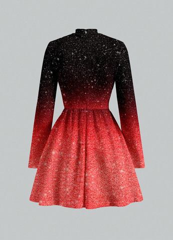 Красное коктейльное платье платье-водолазка, с юбкой-солнце SHEIN градиентное ("омбре")