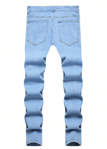 Голубые демисезонные зауженные джинсы SHEIN