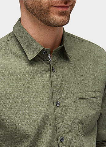 Оливково-зеленая кэжуал рубашка однотонная Tom Tailor с длинным рукавом