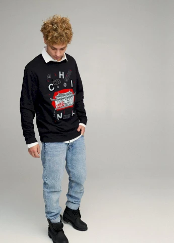Чорний свитшот мужской oversize /no flis/ YAPPI малюнок (254557791)