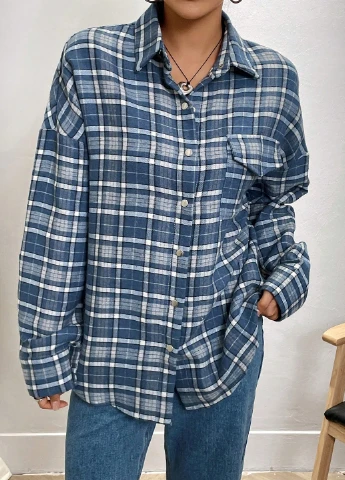 Синяя кэжуал рубашка в клетку SHEIN