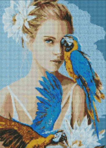Алмазная мозаика. Девушка с голубыми попугаями. 40х50. AMO7208. Идейка (254178110)