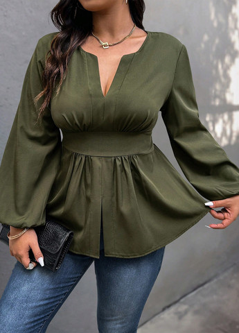 Хакі блуза з баскою SHEIN