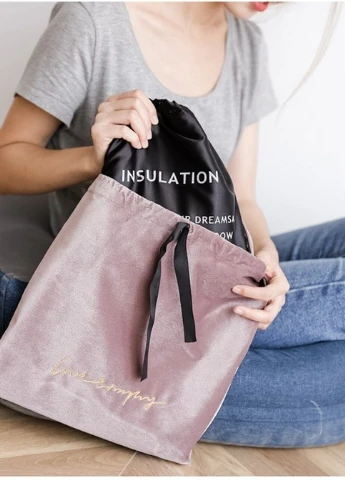 Подвійна термосумка для їжі ланч бег Velvet пудрова No Brand (252643992)