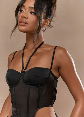 Чорна вечірня сукня з відкритою спиною SHEIN однотонна