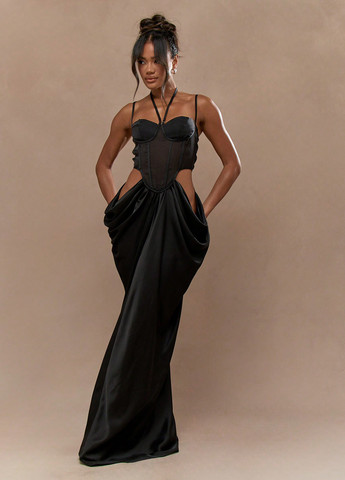 Чорна вечірня сукня з відкритою спиною SHEIN однотонна