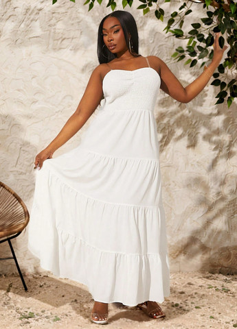 Білий кежуал сукня кльош SHEIN однотонна