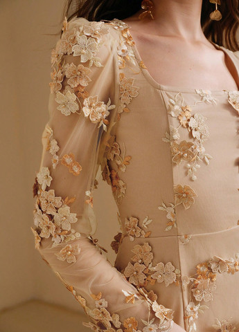 Бежевое праздничный, вечернее, кэжуал платье а-силуэт SHEIN с цветочным принтом