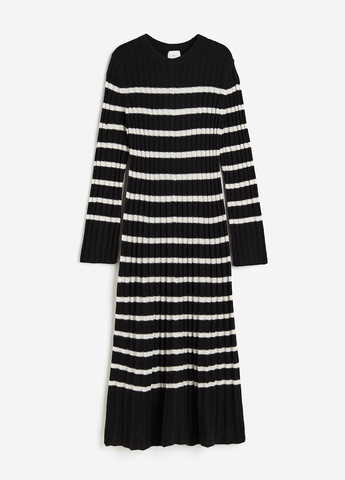 Чорно-білий кежуал сукня сукня светр, кльош, плісована H&M в смужку