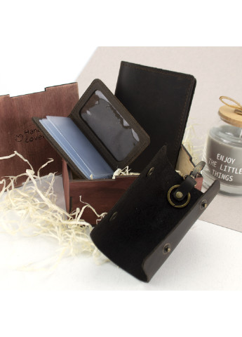 Чоловічий подарунковий набір в коробці №46 коричневий (ключниця, обкладинка на документи і паспорт) HandyCover (227723576)