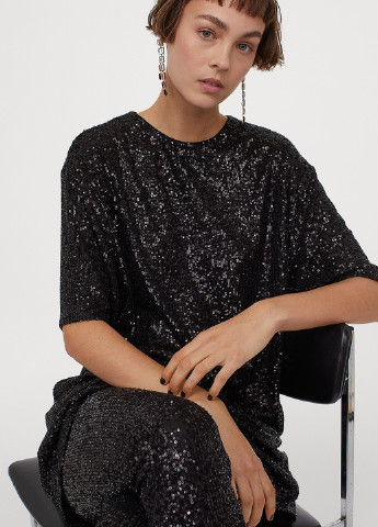 Черное кэжуал платье оверсайз, платье-футболка H&M однотонное