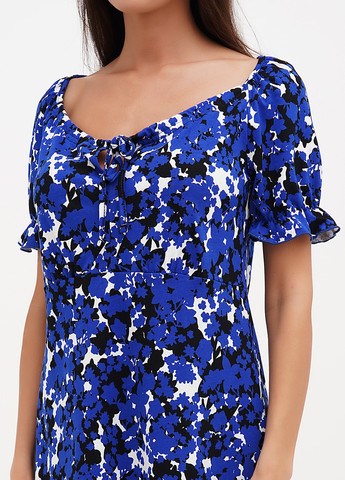 Синее кэжуал платье клеш Трикомир с цветочным принтом