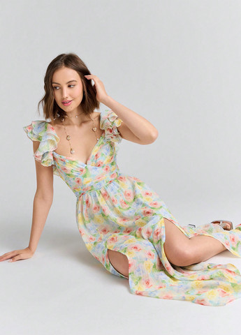 Комбинированное кэжуал платье в стиле ампир, с открытой спиной SHEIN с цветочным принтом