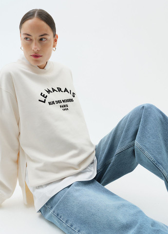 Кремовий світшот для вагітних H&M напис без декору (362050205)