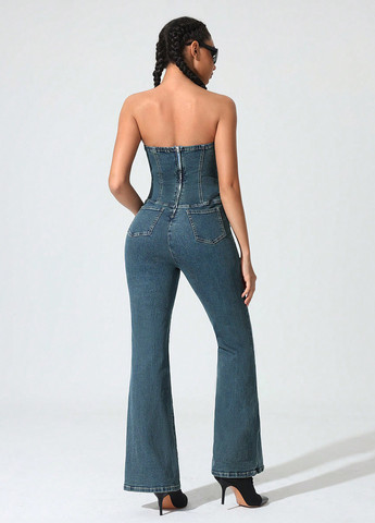 Комбинезон SHEIN комбинезон-брюки варенка синий денил хлопок, джинс