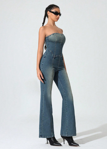 Комбинезон SHEIN комбинезон-брюки варенка синий денил хлопок, джинс