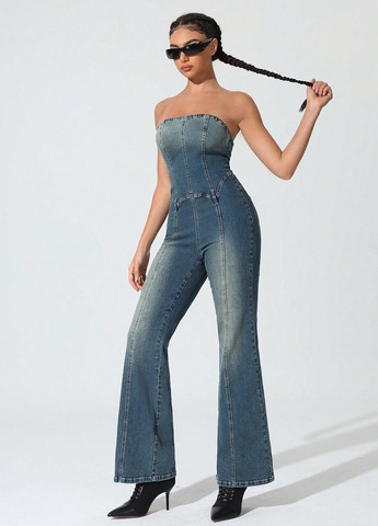 Комбинезон SHEIN комбинезон-брюки варенка синий денил хлопок, джинс