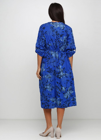 Синее кэжуал платье на запах New Collection с абстрактным узором