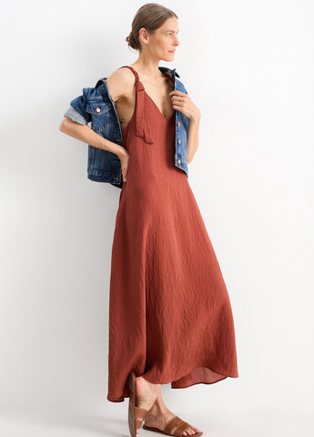 Коричневое кэжуал платье а-силуэт C&A однотонное